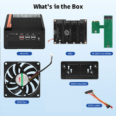 Mini PC NAS 5 M.2 Nvme Pocket NAS Small PC,4X2.5GbE LAN Mirco Desktop Computer 2HD 4K@60HZ,Router/QNAS/Firewall DDR5 for Office Business