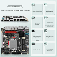 New Q670 4x Intel 2.5G Ethernet port 6-bay NAS motherboard for Intel 12/13/14 generation CPU | 3x M.2 NVMe | 8x SATA3.0 | HDMI+DP 4K@60Hz vPro Enterprise-class Commercial NAS