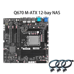 Q670 12-Bay NAS M-ATX Motherboard(LGA1700, 12th/13th/14th Gen. Desktop Processor), 4* U-DIMM DDR5 MAX 128GB, 2* M.2 NVMe, 12* SATA 3.0, 1* Type-C 20Gbps, 6* USB, DP/HDMI/VGA/eDP, COM Port