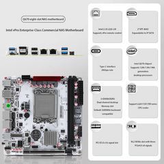 Q670-8Bay NAS Mini ITX Motherboard Upgraded Version,LGA1700 Supports intell12-14 Gen Processors,DDR5,Dual 4k Displays,5X USB3/2,8 SATA3.0 Ports, I226LM 2.5G with vPro