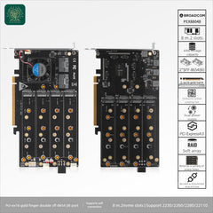 oaknode 8-Drive NVMe SSD to PCIe 4.0 X 16 Adapter Card with Active Cooling