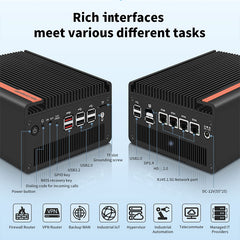 Mini PC NAS 5 M.2 Nvme Pocket NAS Small PC,4X2.5GbE LAN Mirco Desktop Computer 2HD 4K@60HZ,Router/QNAS/Firewall DDR5 for Office Business