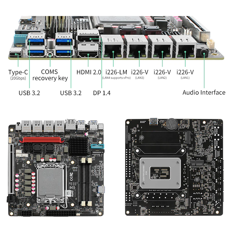 New Q670 4x Intel 2.5G Ethernet port 6-bay NAS motherboard for Intel 12/13/14 generation CPU | 3x M.2 NVMe | 8x SATA3.0 | HDMI+DP 4K@60Hz vPro Enterprise-class Commercial NAS