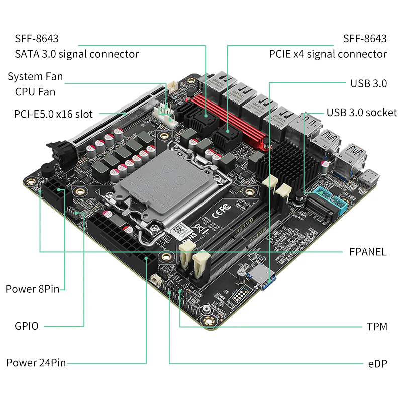 New Q670 4x Intel 2.5G Ethernet port 6-bay NAS motherboard for Intel 12/13/14 generation CPU | 3x M.2 NVMe | 8x SATA3.0 | HDMI+DP 4K@60Hz vPro Enterprise-class Commercial NAS