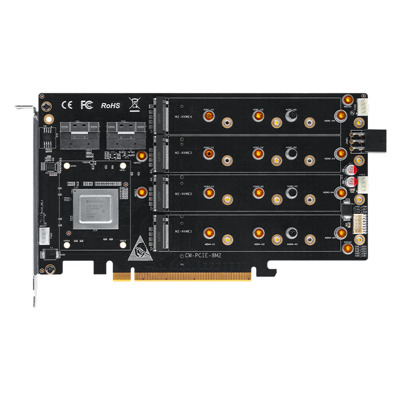 oaknode 8-Drive NVMe SSD to PCIe 4.0 X 16 Adapter Card with Active Cooling