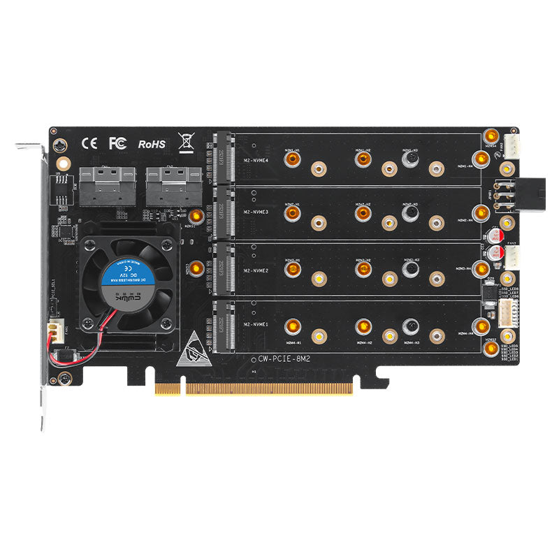 oaknode 8-Drive NVMe SSD to PCIe 4.0 X 16 Adapter Card with Active Cooling
