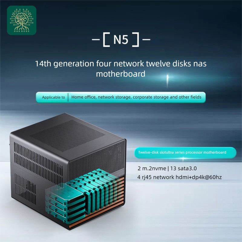 Oak Networks N12-Q670-MATX Black Aluminium 12-bay NAS Private Cloud TX Power Supply