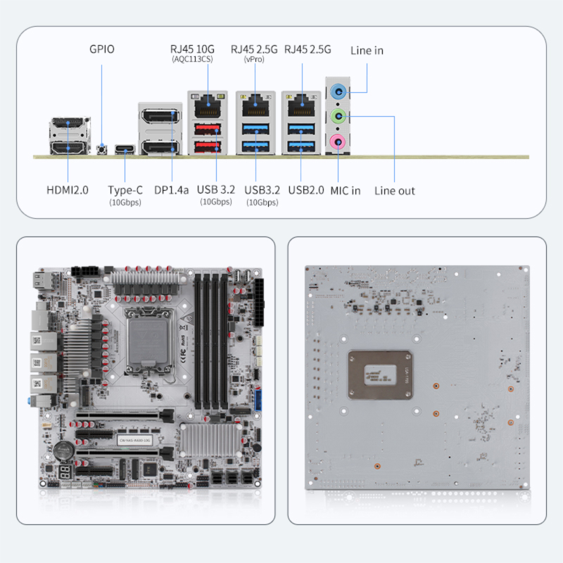 Oak W680-10G New 10G NAS Mainboard Router, 4 U-DIMM DDR5 Slots, Supports Pure ECC